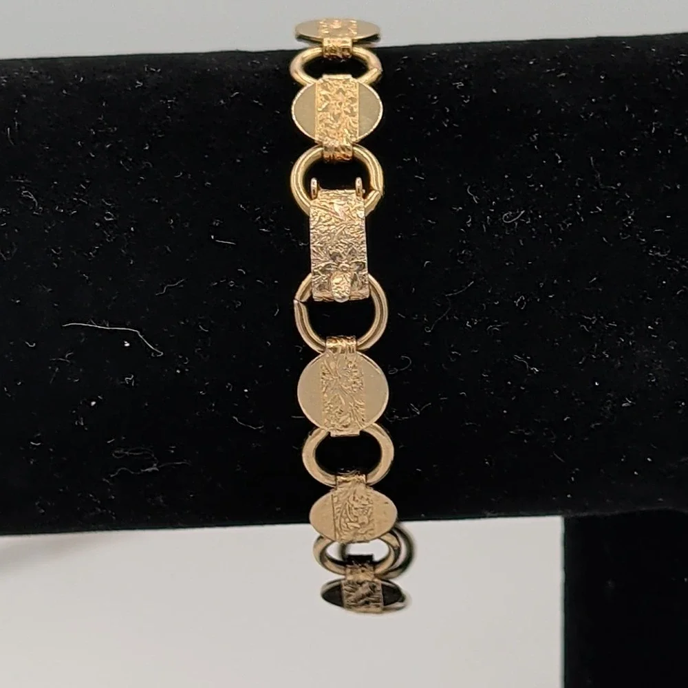 Vintage Gold Tone Sarah Coventry textured disks round link chain Bracelet‎ 7 
